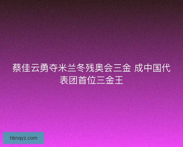 蔡佳云勇夺米兰冬残奥会三金 成中国代表团首位三金王